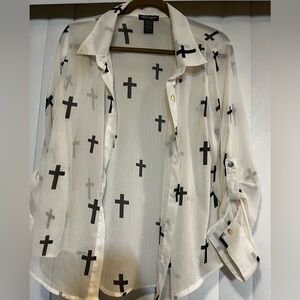 About A Girl Sheer Blouse with Black Accents